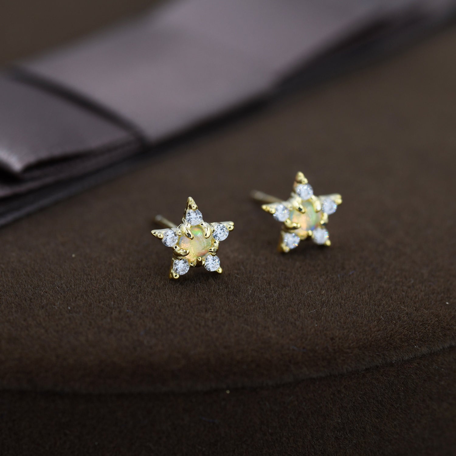 Opal Star Stud Earrings in Sterling Silver, Silver, Gold or Rose Gold, Star Opal Earrings, Stacking Earrings