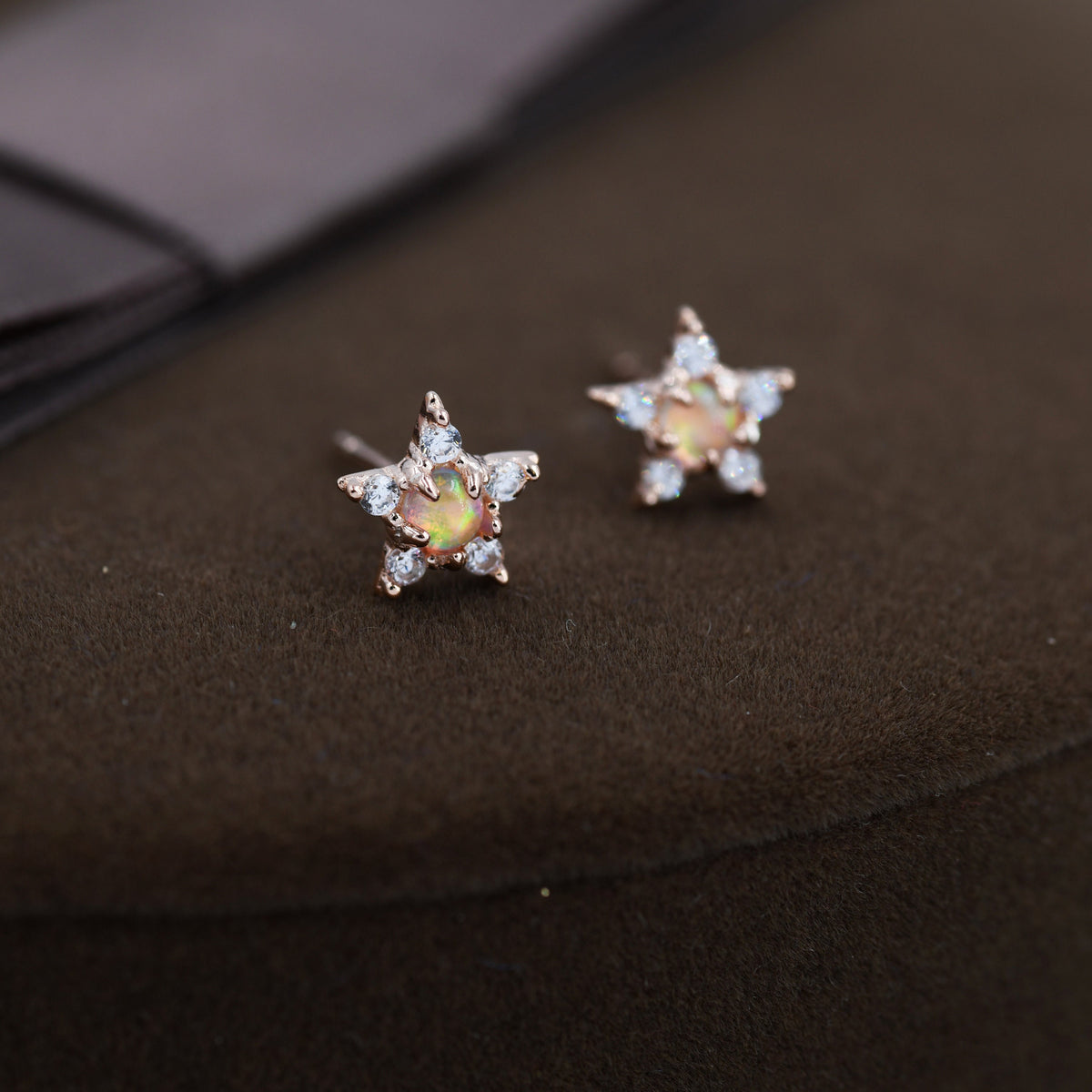 Opal Star Stud Earrings in Sterling Silver, Silver, Gold or Rose Gold, Star Opal Earrings, Stacking Earrings