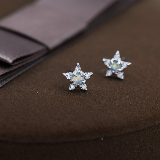 Opal Star Stud Earrings in Sterling Silver, Silver, Gold or Rose Gold, Star Opal Earrings, Stacking Earrings