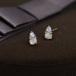 Opal with CZ Stud Earrings in Sterling Silver, Silver, Gold or Rose Gold, Vintage Inspired