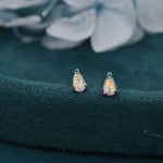 Opal Pear Stud Earrings in Sterling Silver, Silver or Gold, Droplet Opal Earrings, Tiny Opal Earrings