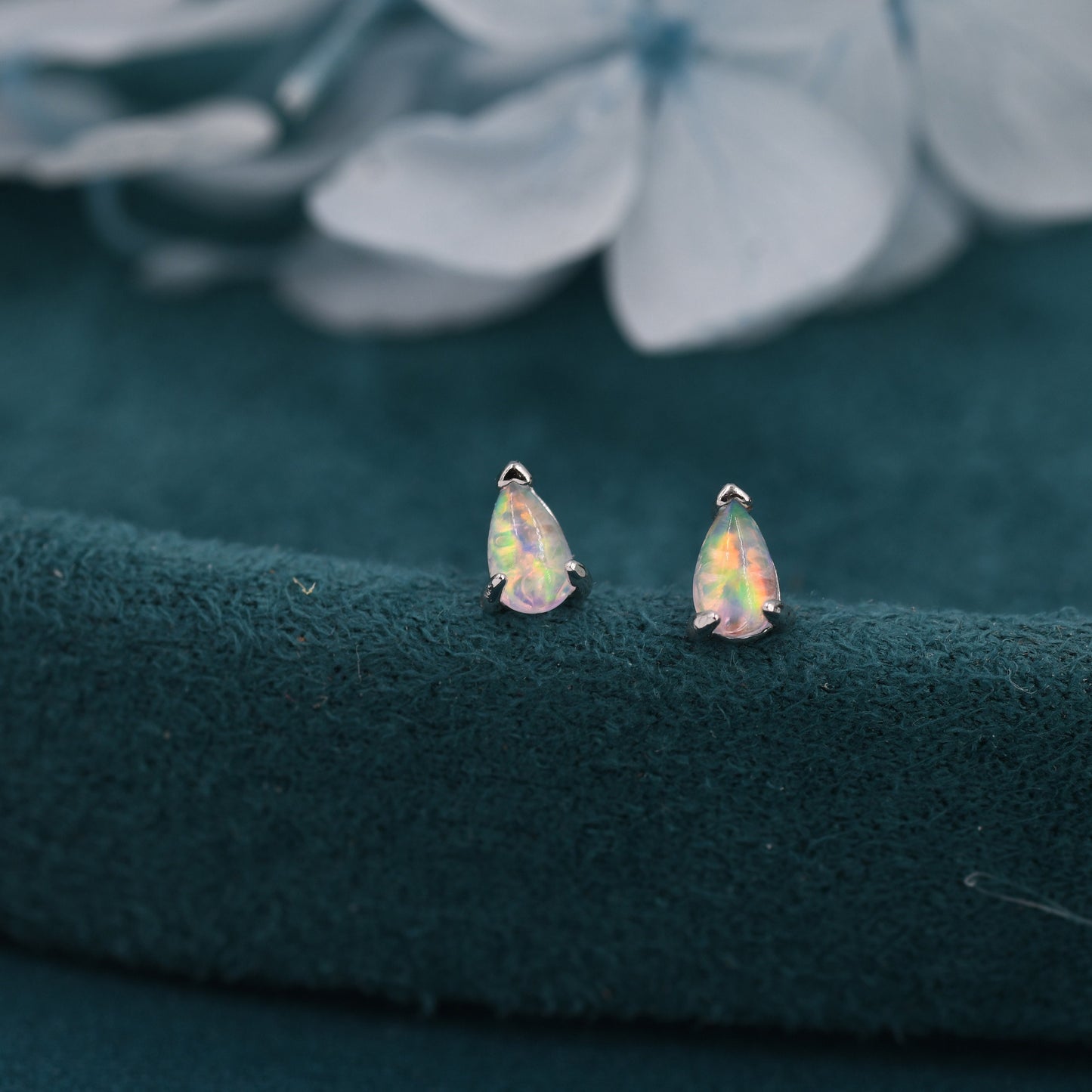 Opal Pear Stud Earrings in Sterling Silver, Silver or Gold, Droplet Opal Earrings, Tiny Opal Earrings