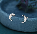 Man in the Moon Stud Earrings in Sterling Silver - Moon Face Earrings - Gold or Silver - Cute, Fun, Whimsical and Pretty Jewellery