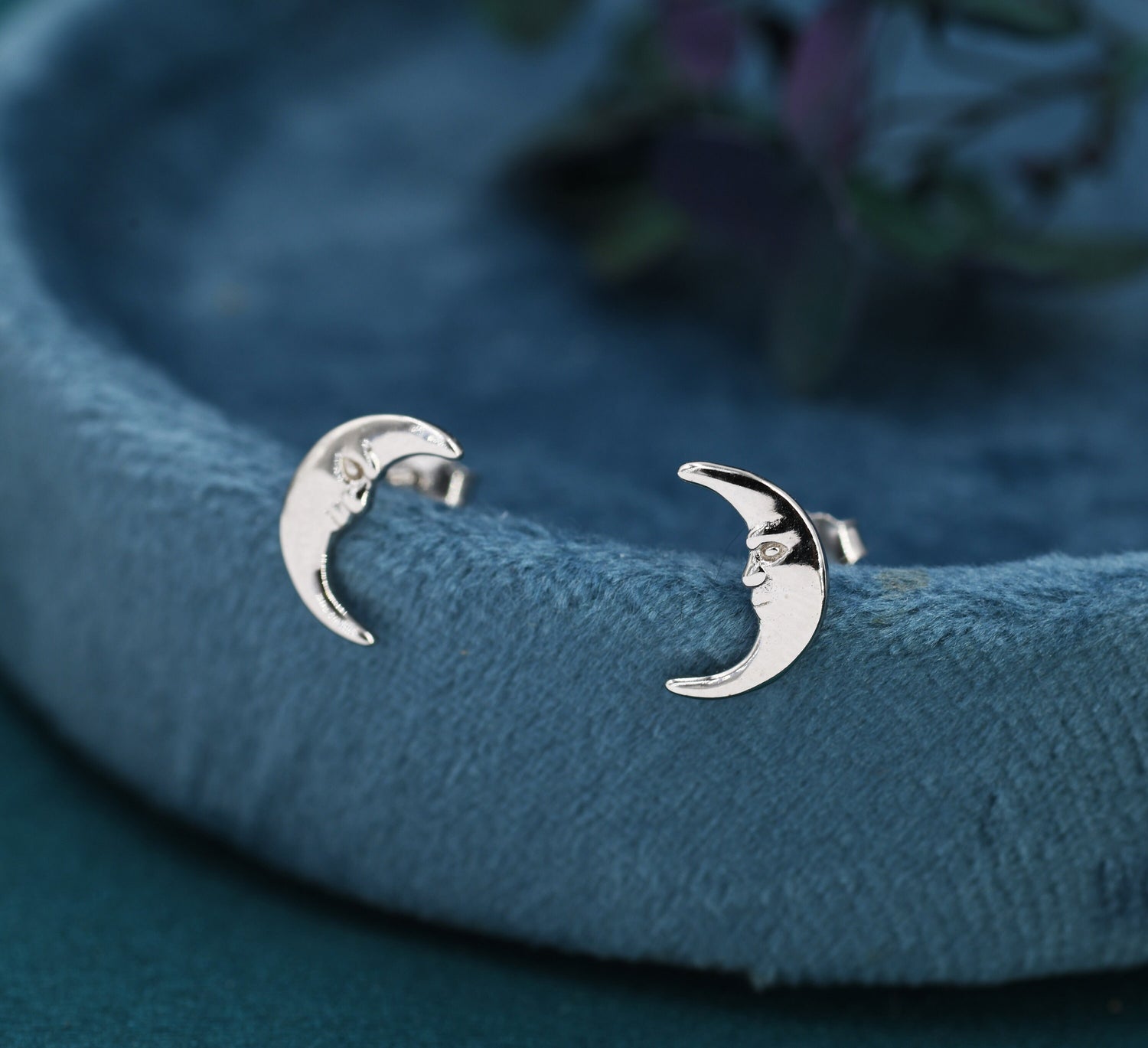Man in the Moon Stud Earrings in Sterling Silver - Moon Face Earrings - Gold or Silver - Cute, Fun, Whimsical and Pretty Jewellery