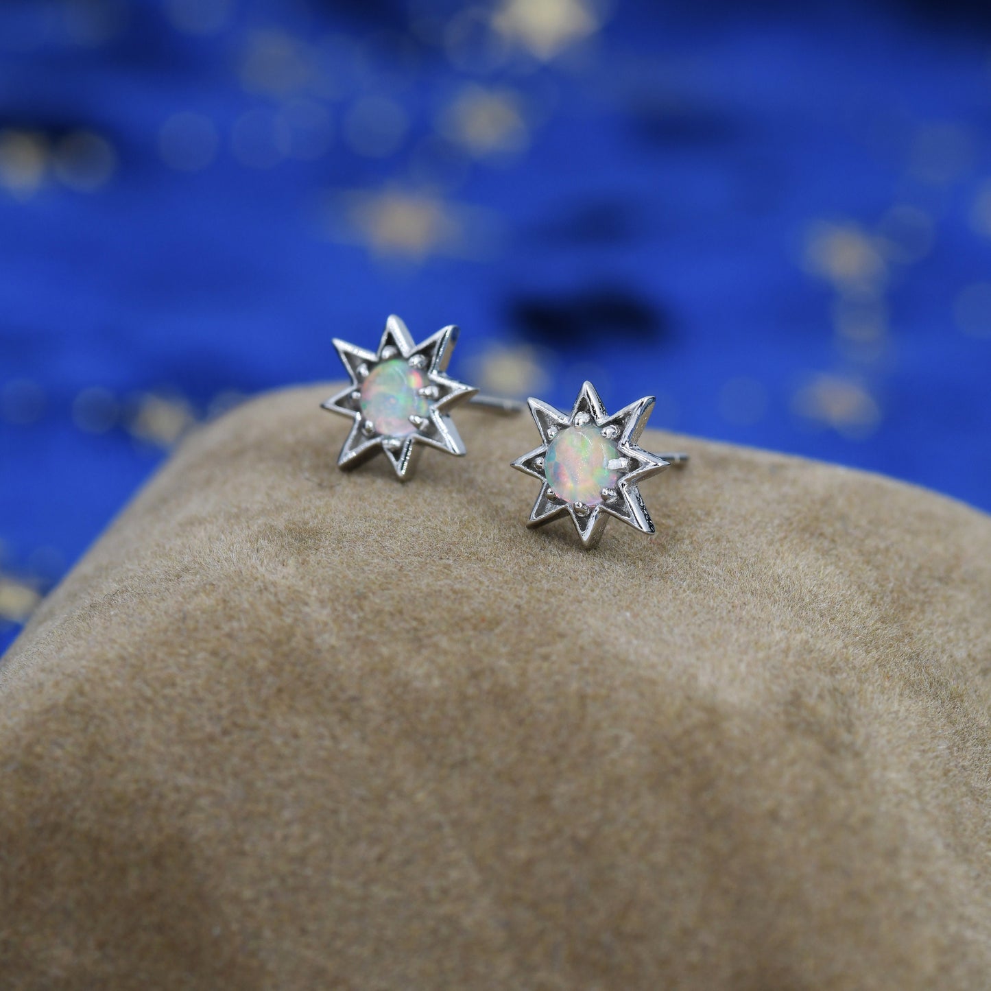 Starburst Opal Stud Earrings in Sterling Silver, Silver, Gold or Rose Gold, Star Opal Earrings, Stacking Earrings