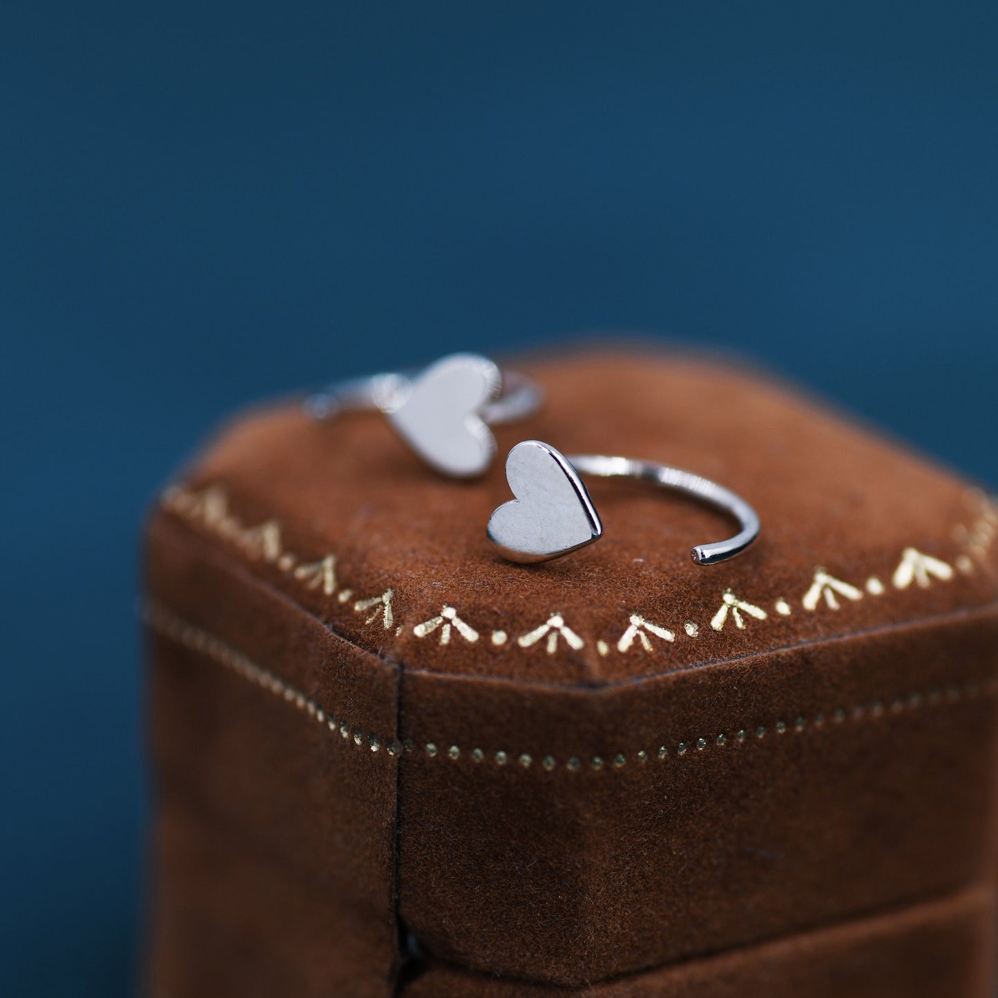 Tiny Heart Huggie Hoop Earrings in Sterling Silver, Silver, Gold or Rose Gold, Dainty Little Heart Open Threader, Threader Hoop Earrings