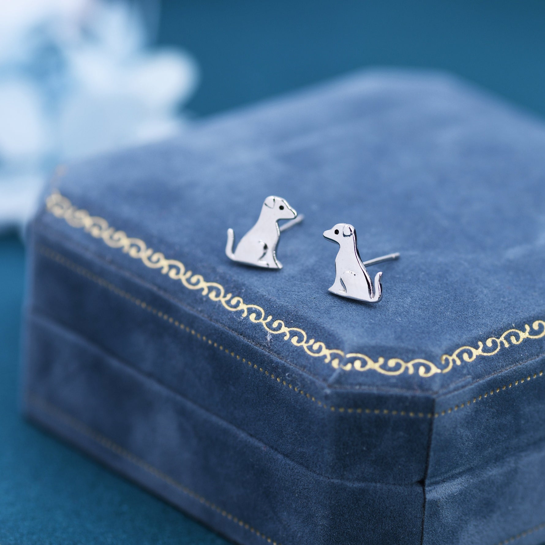 Cute Puppy Dog Stud Earrings in Sterling Silver, Sitting Puppy Earrings, Nature Inspired Animal Earrings, Pet, Terrier, Jack Russell