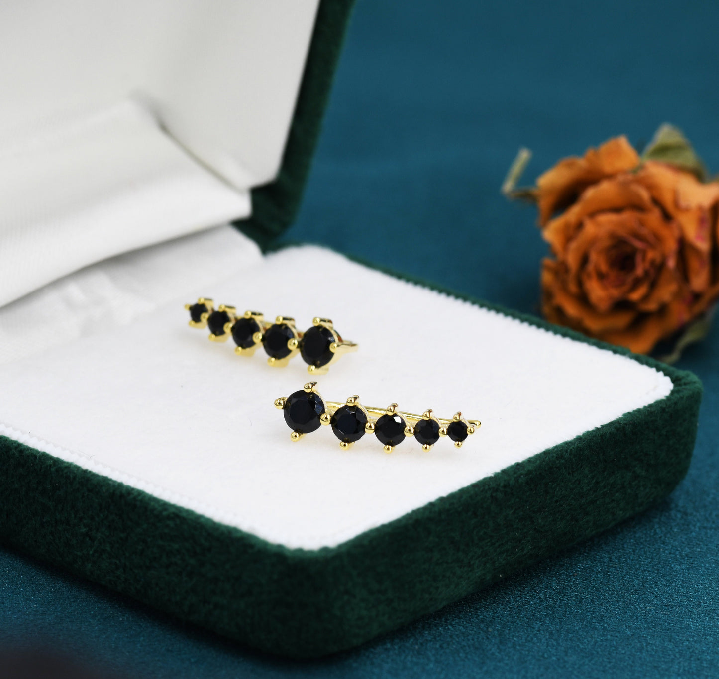 Black CZ Crystal Crawler Earrings in Sterling Silver, Silver or Gold