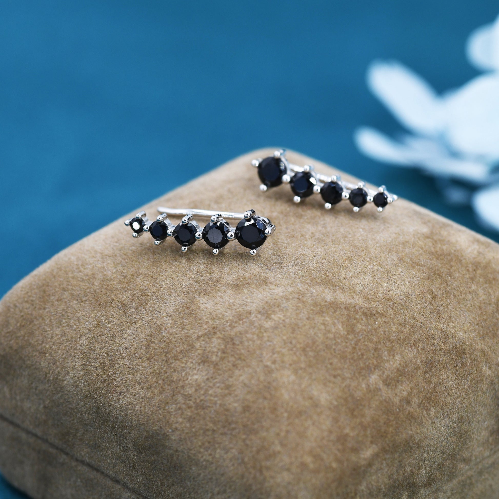 Black CZ Crystal Crawler Earrings in Sterling Silver, Silver or Gold