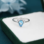 Genuine Pear Cut Sky Blue Topaz Crown Ring in Sterling Silver, Natural Blue Topaz Crystal Ring, Vintage Inspired Design, US 5 - 8