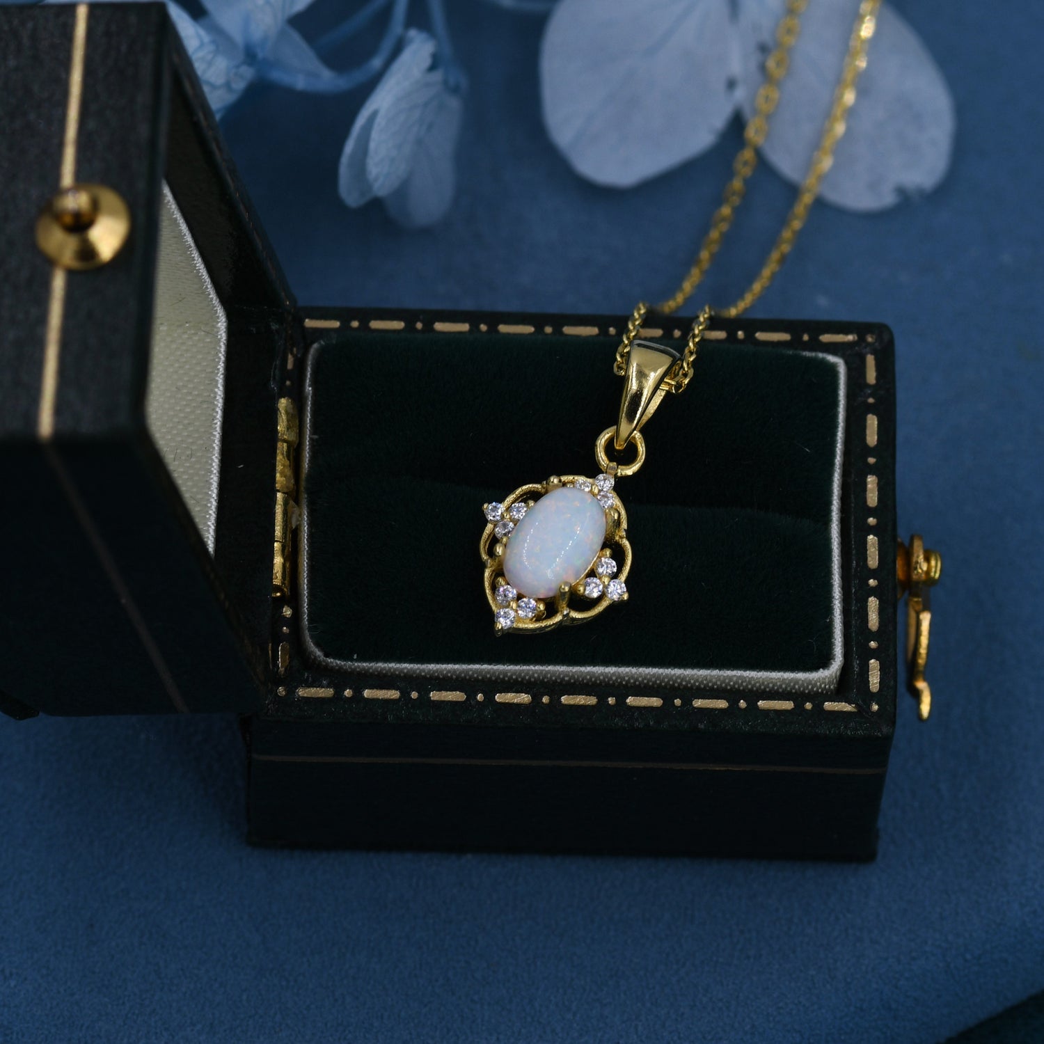Vintage Style Opal Pendant Necklace