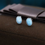 Genuine Larimar Stone Oval Stud Earrings in Sterling Silver, Blue Larimar Bezel Stud, Natural Semi-Precious Gemstones, Minimalist Earrings