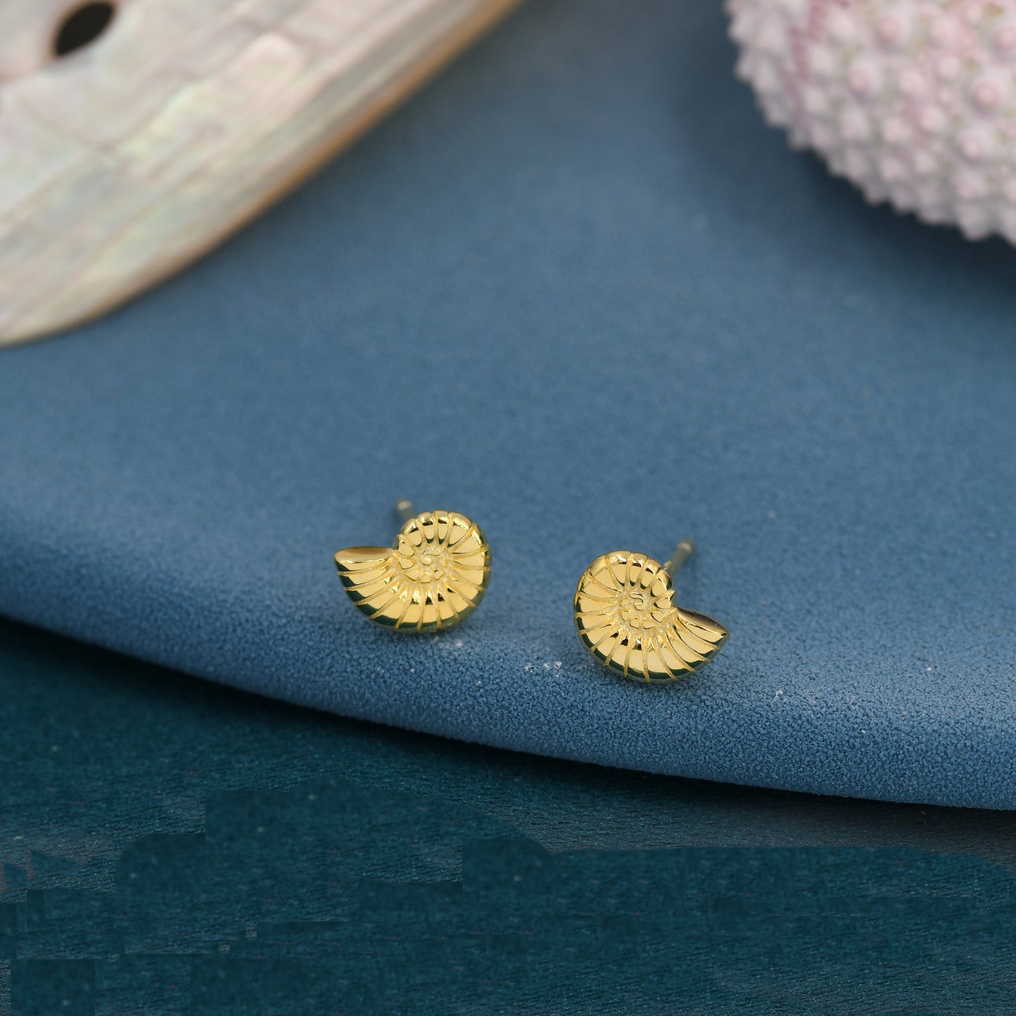 Sterling Silver Ammonite Shell Stud Earrings - Cute   Fun, Whimsical - Sea Ocean Theme - Nature Inspired