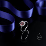 Genuine Garnet and CZ Halo Ring in Sterling Silver, Natural Garnet Stone Ring, Stacking Rings, US 5-8