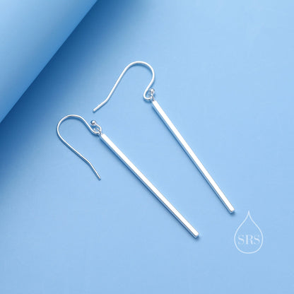 Sterling Silver Asymmetric Dangle Bar Earrings in Sterling Silver, Silver Asymmetric Bar Earrings, Long Bar Dangle Earrings