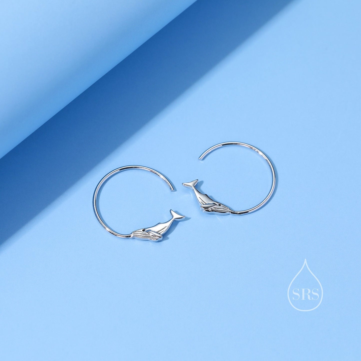 Whale Open Hoop Earrings in Sterling Silver, Silver or Gold, Minimalist Whale Earrings, Simple Whale Earrings