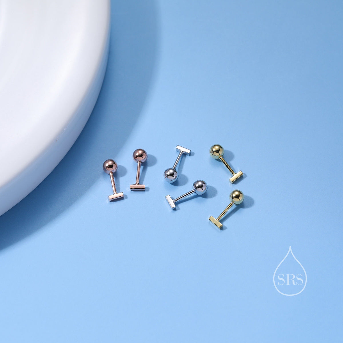 Tiny 4mm Bar Screw Back Earrings in Sterling Silver, Silver, Gold or Rose Gold, Piercing Jewellery, Helix Earrings, Cartilage Earrings