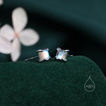 Sterling Silver Moonstone Square Stud Earrings, Prong Set, Mermaid Colour Earrings, Simulated Moonstone Glass Earrings, Minimalist