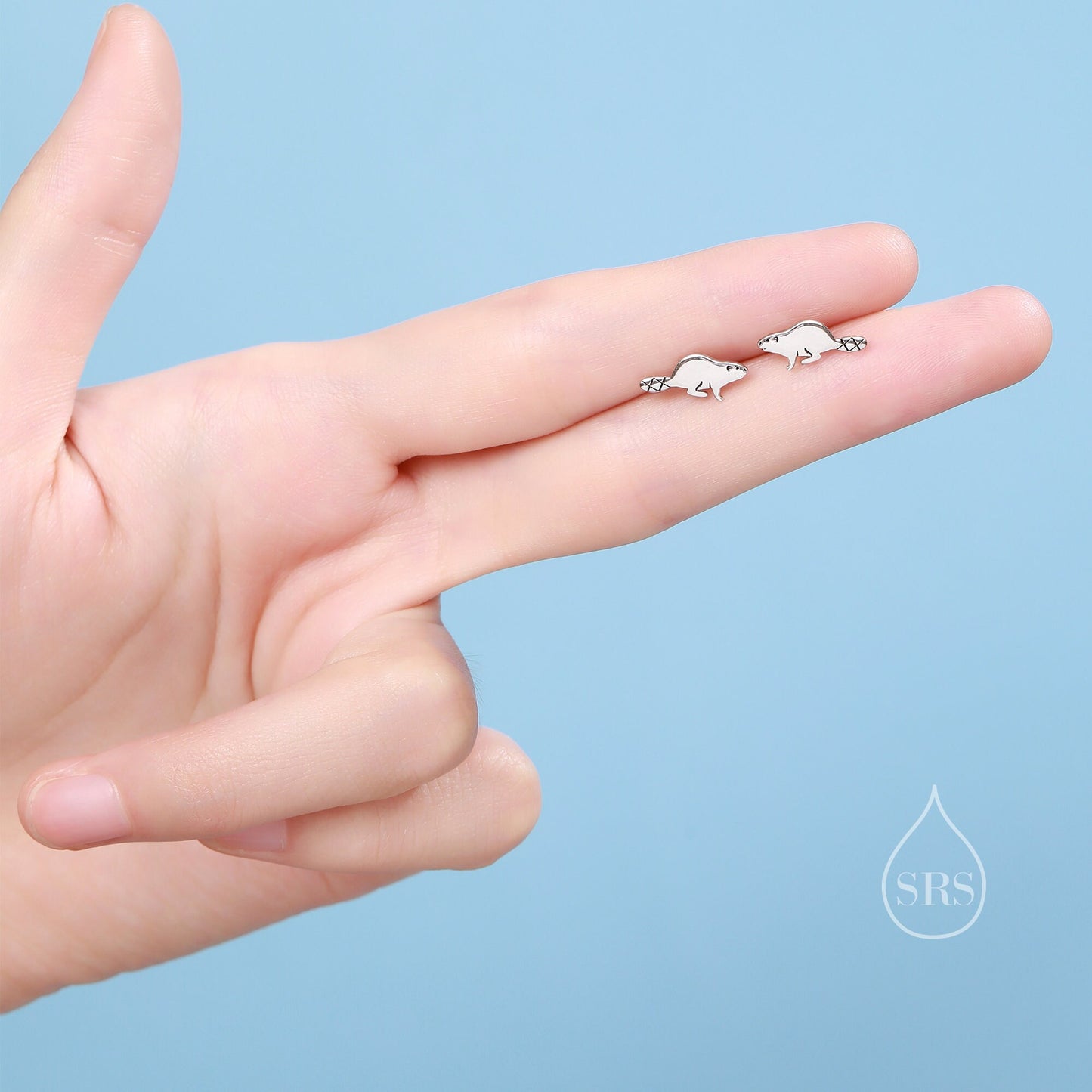 Dainty Beaver Stud Earrings in Sterling Silver, Silver or Gold or Rose Gold, Tiny Silver Beaver Earrings