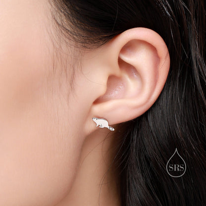 Dainty Beaver Stud Earrings in Sterling Silver, Silver or Gold or Rose Gold, Tiny Silver Beaver Earrings