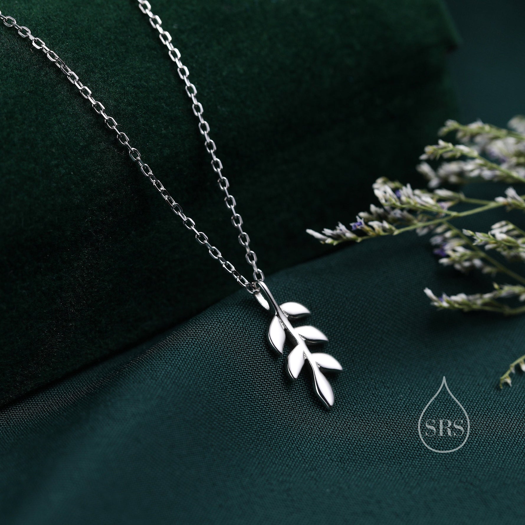 Delicate Leaf Pendant Necklace in Sterling Silver, Olive Brach Necklace, Nature Inspired Tree Leaf Necklace