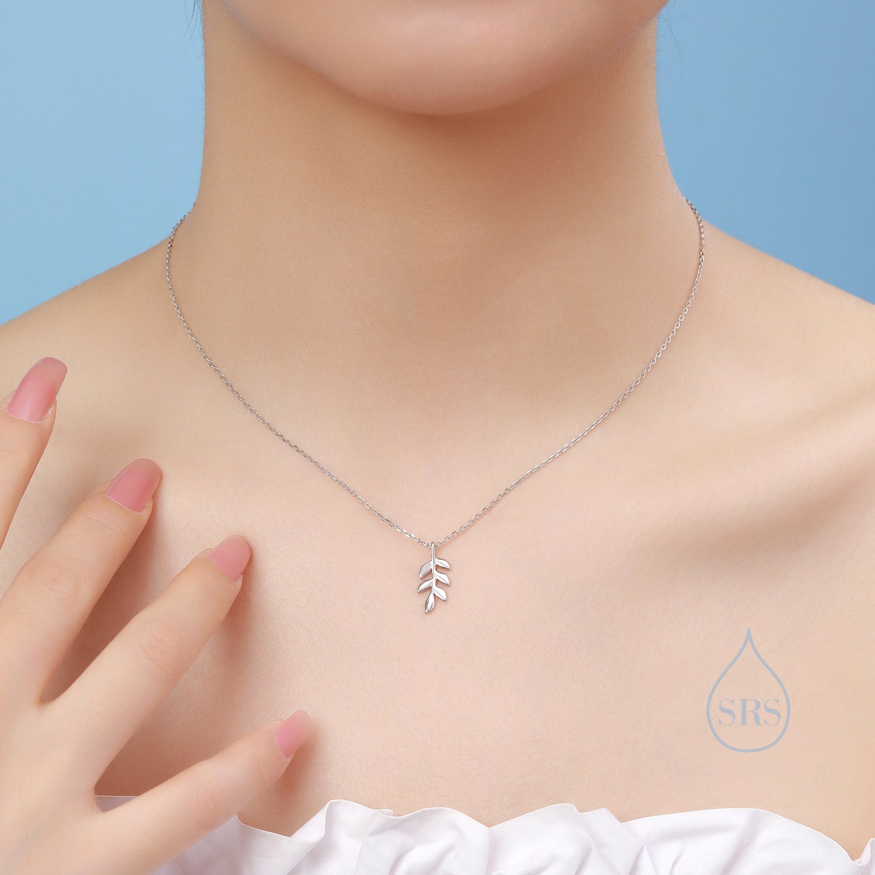 Delicate Leaf Pendant Necklace in Sterling Silver, Olive Brach Necklace, Nature Inspired Tree Leaf Necklace