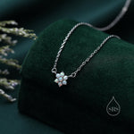 Extra Tiny Fire Opal Flower CZ Pendant Necklace in Sterling Silver, October Birthstone Necklace, Tiny Opal Necklace, Opal Snowflake Necklace
