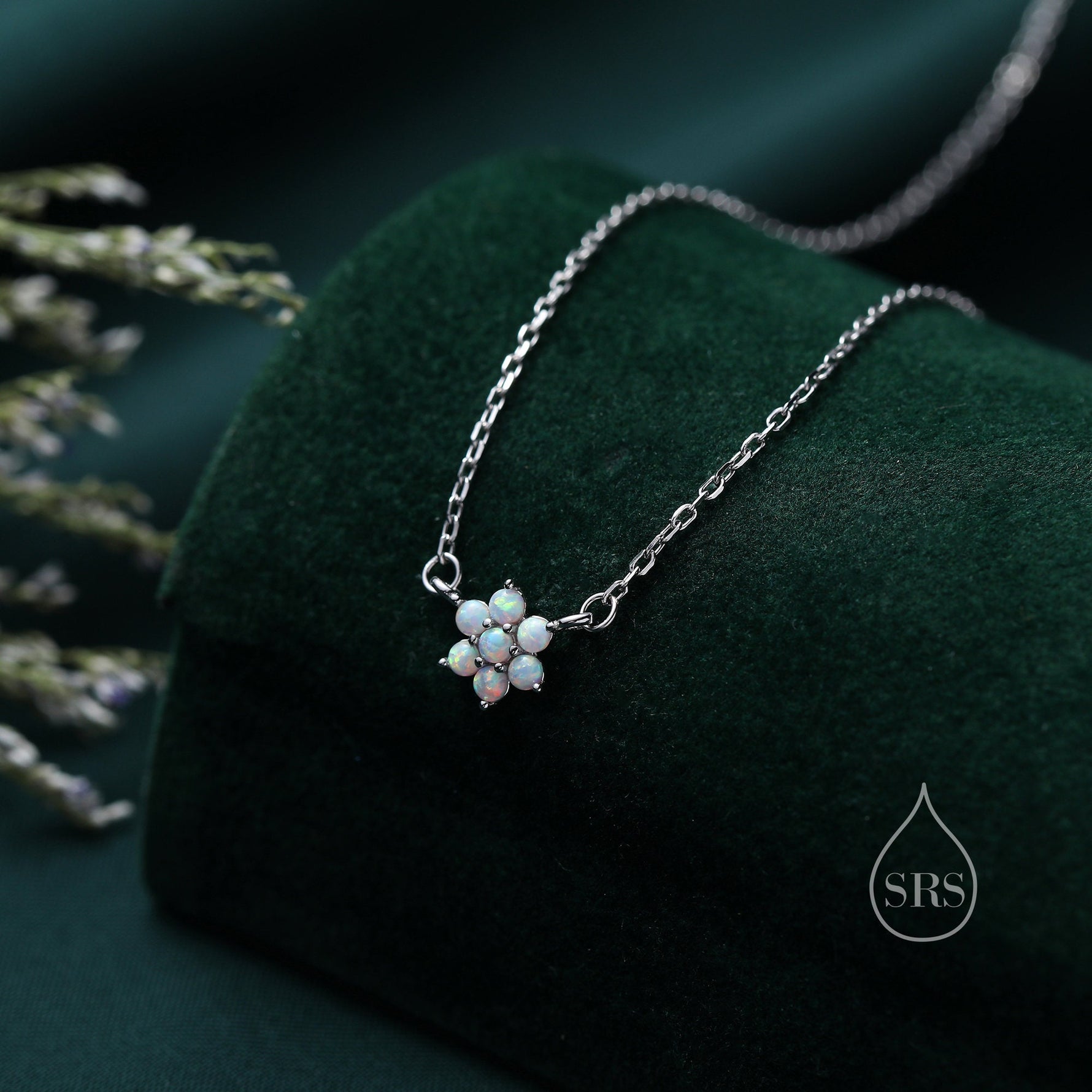 Extra Tiny Fire Opal Flower CZ Pendant Necklace in Sterling Silver, October Birthstone Necklace, Tiny Opal Necklace, Opal Snowflake Necklace