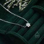 Extra Tiny Fire Opal Flower CZ Pendant Necklace in Sterling Silver, October Birthstone Necklace, Tiny Opal Necklace, Opal Snowflake Necklace