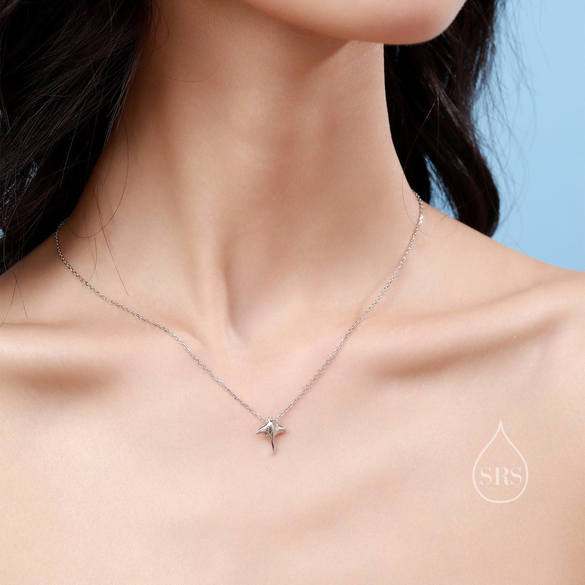Manta Ray Pendant Necklace in Sterling Silver, Ray Fish Necklace, Stingray Necklace