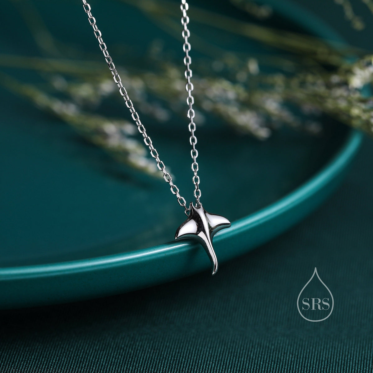 Manta Ray Pendant Necklace in Sterling Silver, Ray Fish Necklace, Stingray Necklace