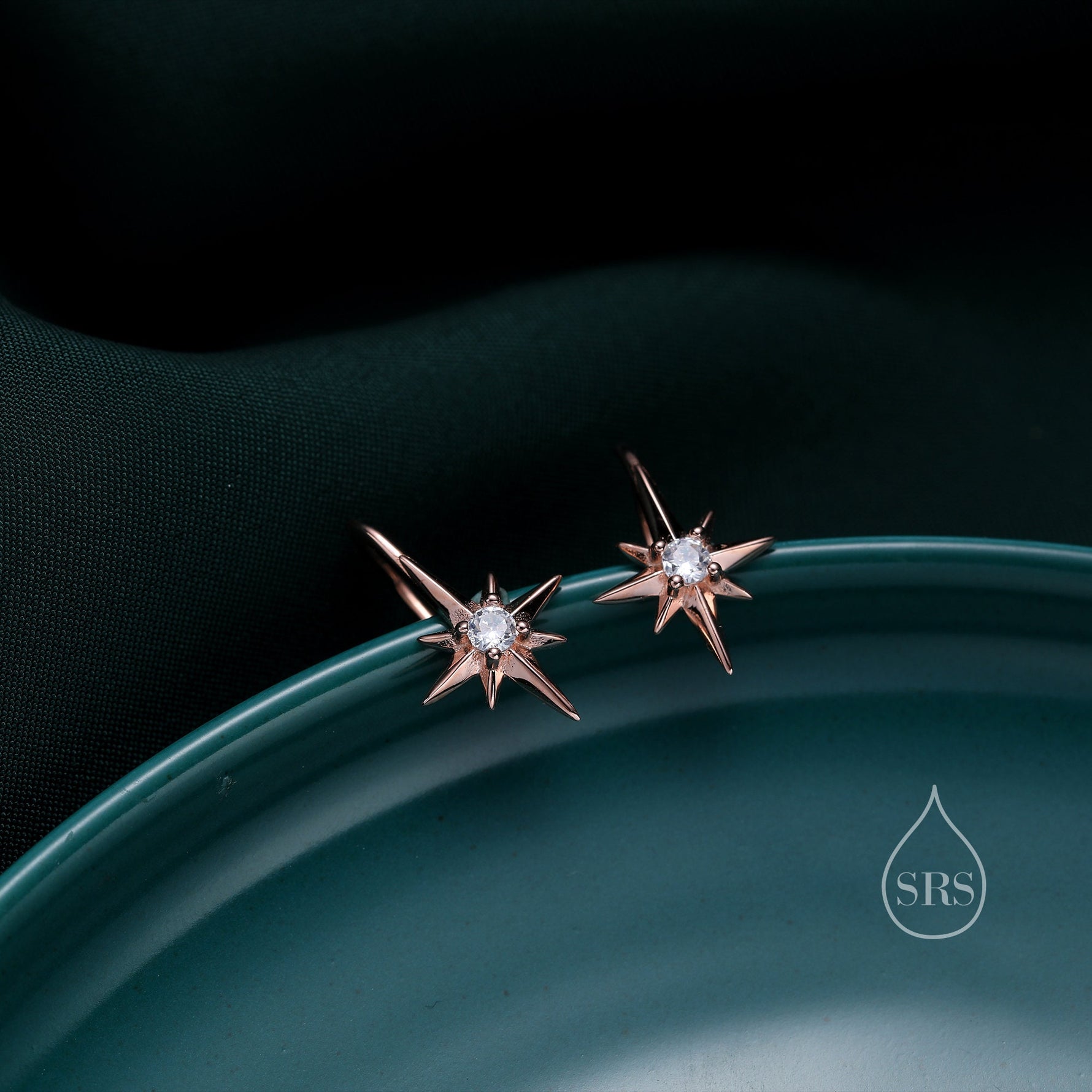 Starburst Hook Earrings in Sterling Silver, Silver, Gold or Rose Gold, North Star Earrings, Sunburst Earrings, Celestial Jewellery