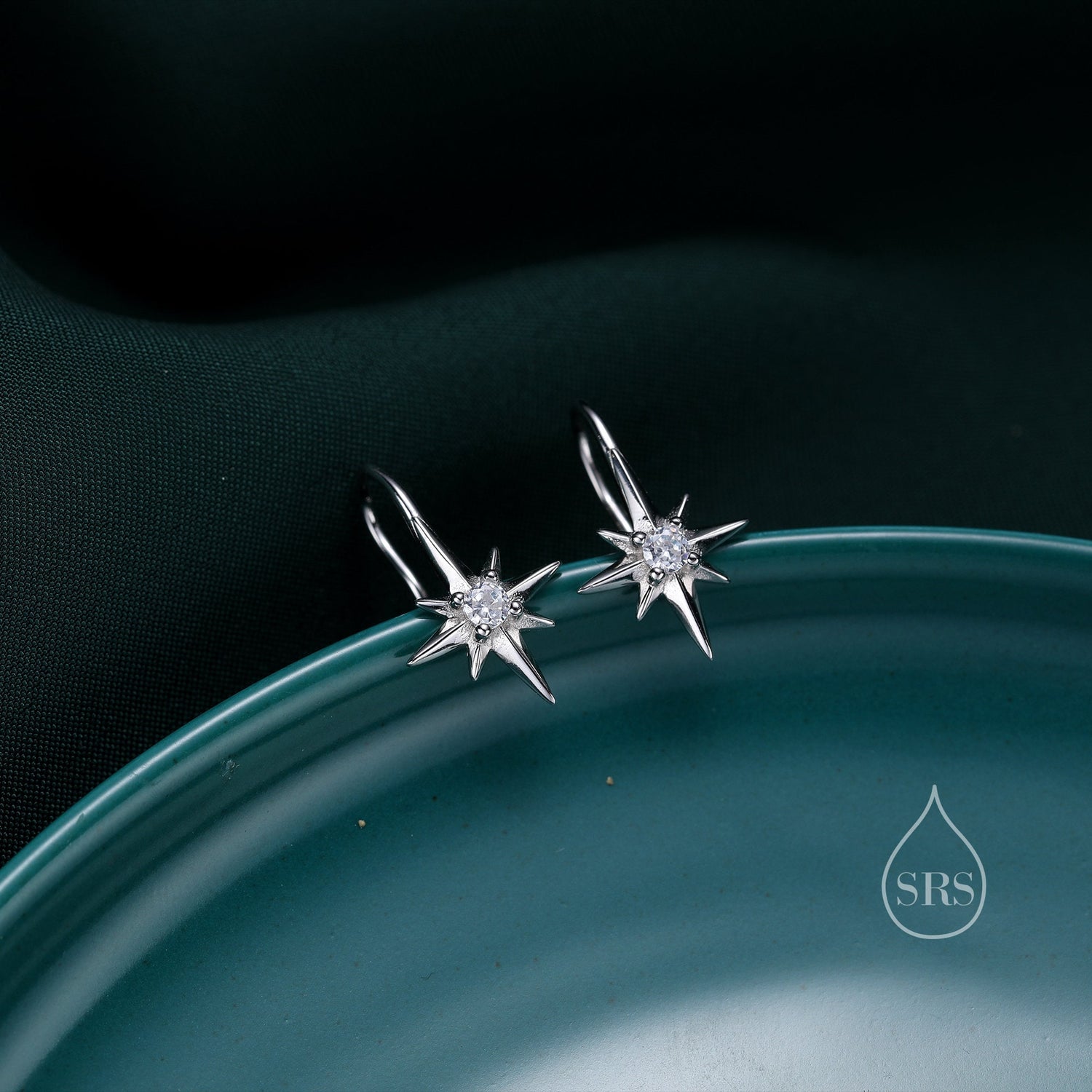 Starburst Hook Earrings in Sterling Silver, Silver, Gold or Rose Gold, North Star Earrings, Sunburst Earrings, Celestial Jewellery