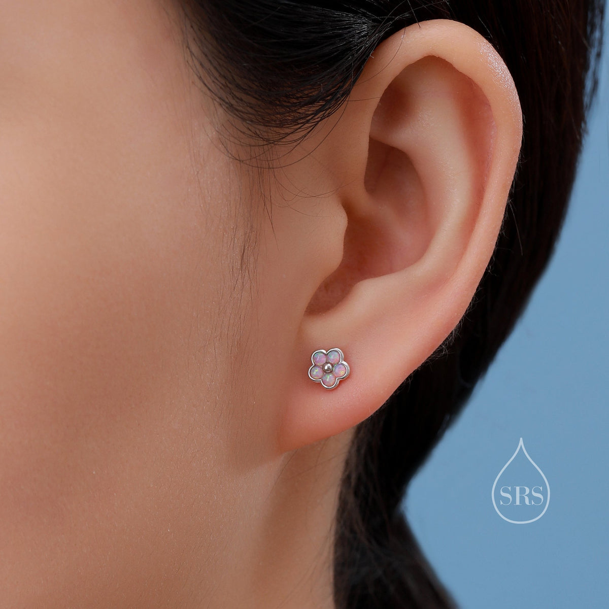 Blue Opal Flower Stud Earrings in Sterling Silver - Gold or Silver - Opal Forget-me-not - Opal Cluster - Petite Stud Earrings, Fire Opal