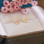 Pink Opal Flower Stud Earrings in Sterling Silver - Gold or Silver - Opal Forget-me-not - Opal Cluster - Petite Stud Earrings, Fire Opal