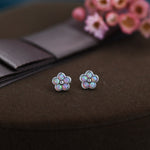 Pink Opal Flower Stud Earrings in Sterling Silver - Gold or Silver - Opal Forget-me-not - Opal Cluster - Petite Stud Earrings, Fire Opal