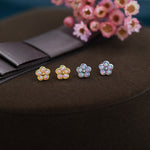 Pink Opal Flower Stud Earrings in Sterling Silver - Gold or Silver - Opal Forget-me-not - Opal Cluster - Petite Stud Earrings, Fire Opal