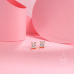 Emerald Cut Diamond CZ Stud Earrings in Sterling Silver, Silver or Gold, Square Cut Crystal Earrings, April Birthstone