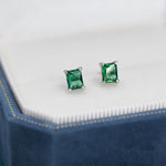 Emerald Cut Emerald Green CZ Stud Earrings in Sterling Silver, Silver or Gold, Square Cut Crystal Earrings, May Birthstone