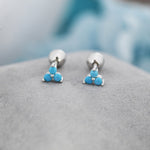 Tiny Three Turquoise Screw Back Earrings in Sterling Silver, Turquoise CZ Trinity Screwback, CZ Trio Earrings