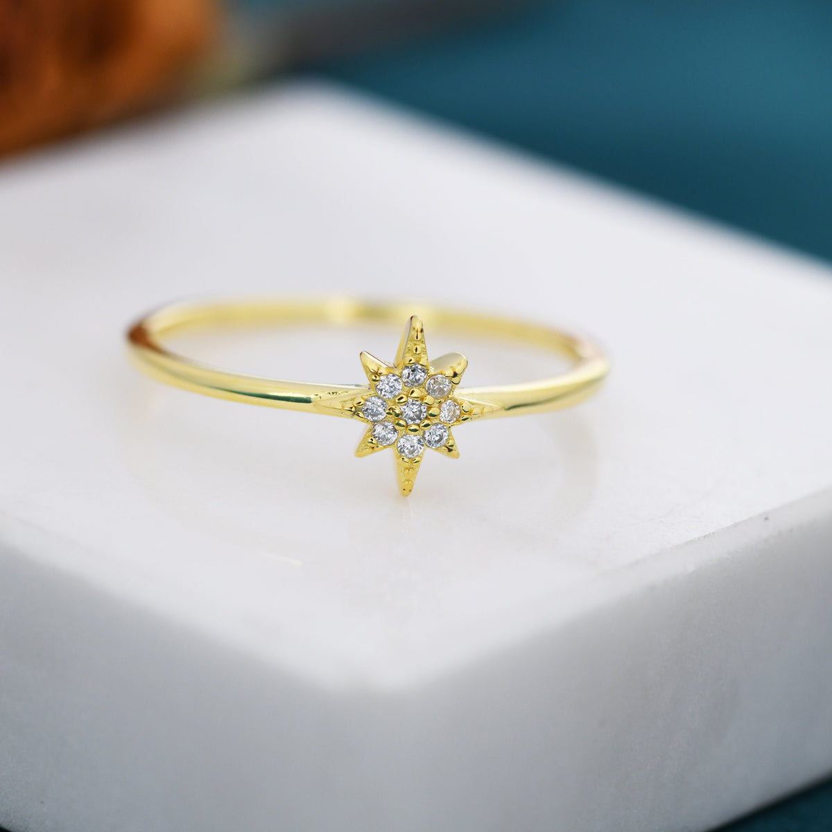 Sterling Silver Starburst Ring - Dainty Star Ring - Stacking Ring
