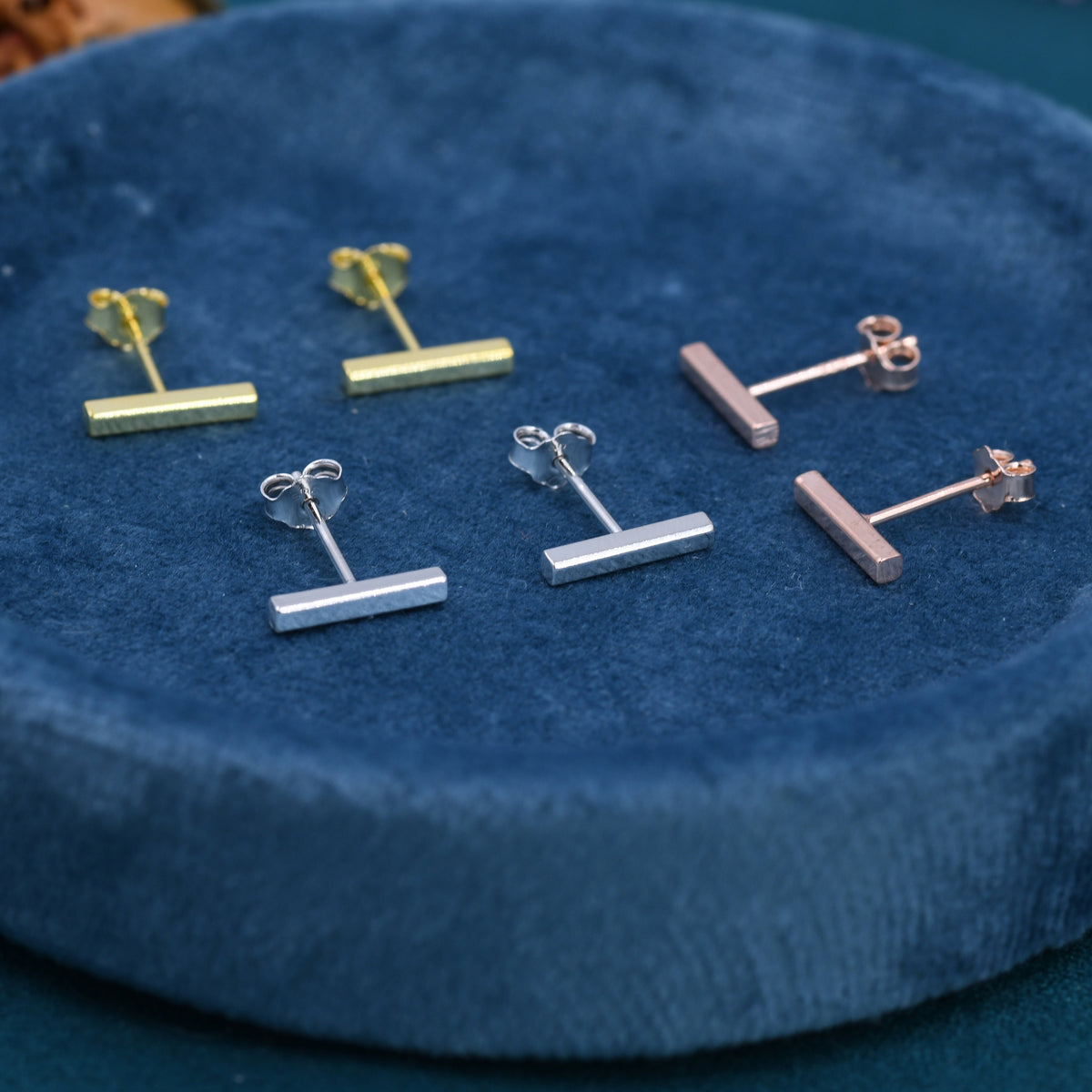 Tiny Bar Stud Earrings in Sterling Silver, Silver, Gold or Rose Gold, Skinny Bar Earrings, Delicate Bar Earrings