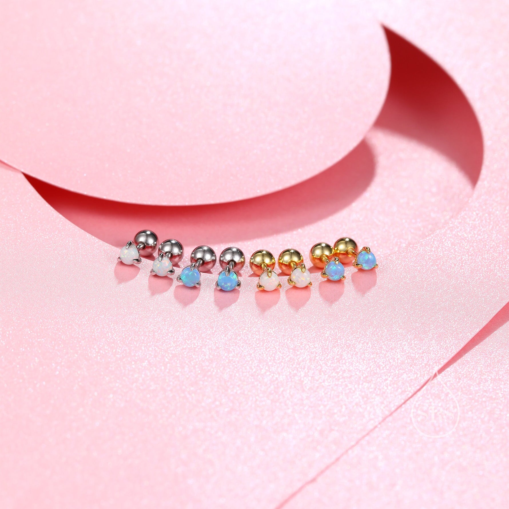 White Opal Screw back Earrings in Sterling Silver, Silver or Gold, Opal Three Prong Earrings, Screwback Earrings, Opal Barbell Earrings
