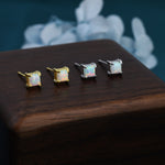 White Opal Square Stud Earrings in Sterling Silver - Gold or Silver - Opal Cube Earrings - Petite Stud Earrings, Fire Opal, Square Shape