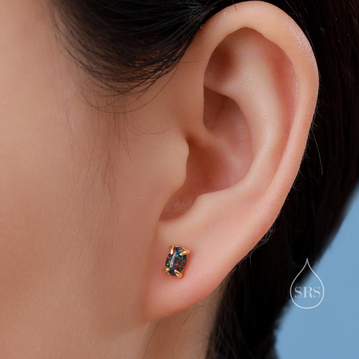 Black Opal Oval Stud Earrings