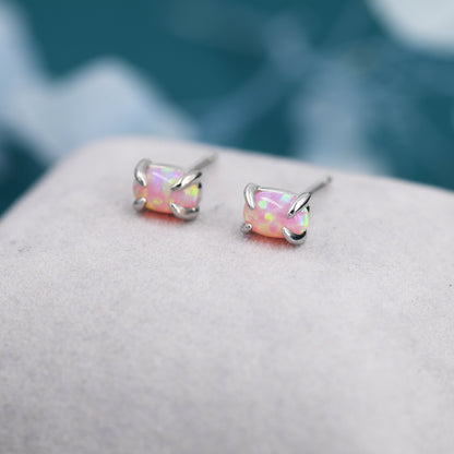 Pink Opal Oval Stud Earrings in Sterling Silver - Gold or Silver - Opal Oval Earrings - Opal Prong Set  Earrings, Pink Opal