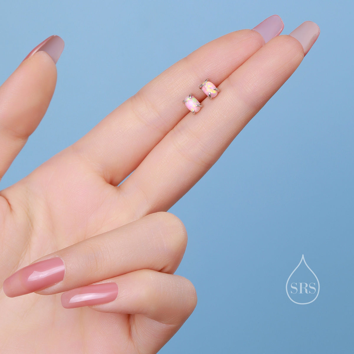 Pink Opal Oval Stud Earrings in Sterling Silver - Gold or Silver - Opal Oval Earrings - Opal Prong Set Earrings, Pink Opal