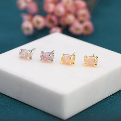 Pink Opal Oval Stud Earrings in Sterling Silver - Gold or Silver - Opal Oval Earrings - Opal Prong Set  Earrings, Pink Opal