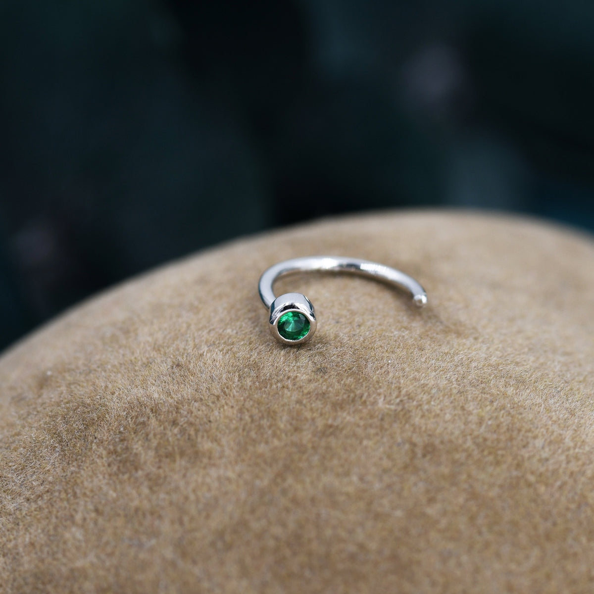 2mm Emerald Green CZ Huggie Hoop Earrings in Sterling Silver, Silver, or Gold, Half Hoop, Open Hoop, Pull Through, Dainty Earrings
