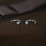 2mm Diamond CZ Huggie Hoop Earrings in Sterling Silver, Silver, or Gold, Half Hoop, Open Hoop, Pull Through, Dainty Earrings